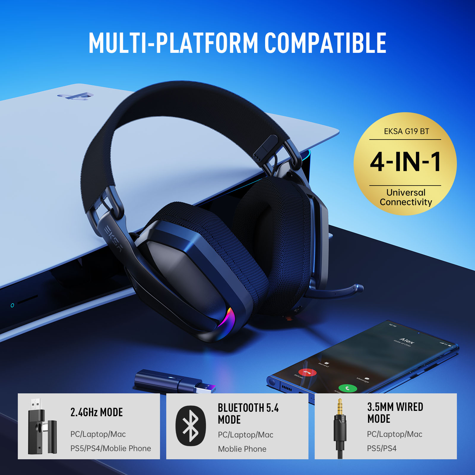 Cuffie da Gaming Wireless EKSA - Gaming Headset Rgb recensione e prezzo